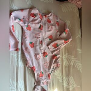 Kids Strawberry Print Zip Front One-Piece Swimsuit - Pink
